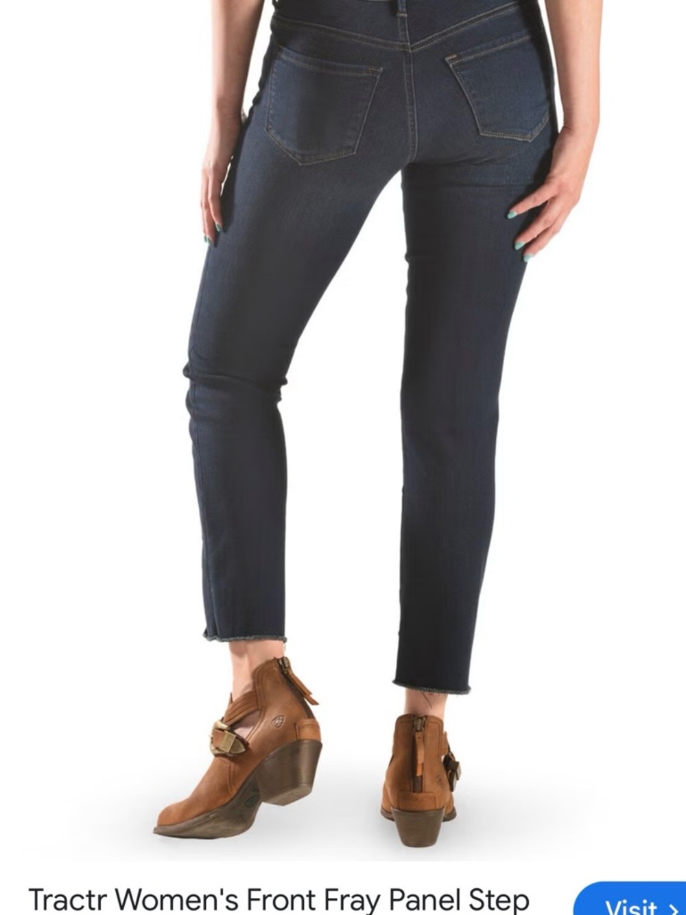 NWT Tractr Women's Dark Indigo Cropped Frayed-Hem Jeans 26